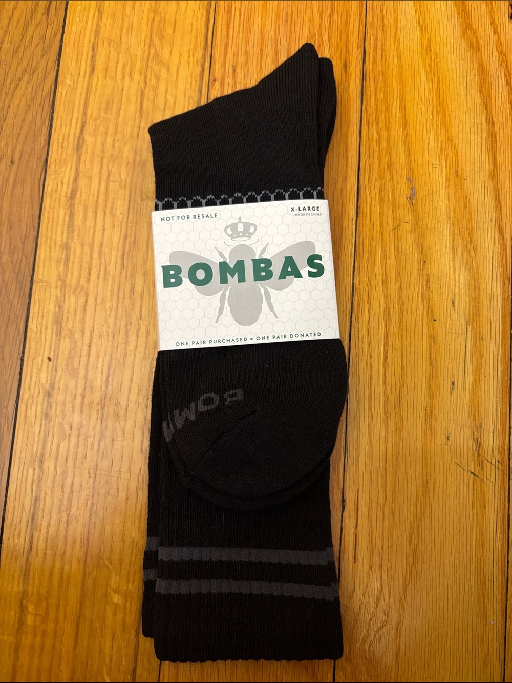 Bombas Black Crew Socks with Subtle Gray Stripes
